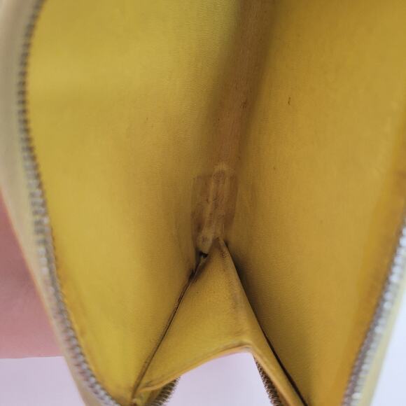 Celine Key Coin Ring Card Case Wallet Yellow Zip Medium Leather Logo Pouch Auth - Picture 4 of 11